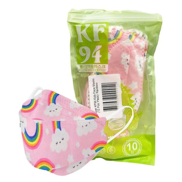 Korean KF94 Kids Face Masks - 10 Pcs, Pink Rainbow