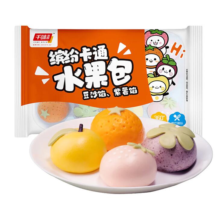 Qianwei Central Kitchen Frozen Assorted Fruit Buns - Red Bean & Purple Sweet Potato Flavor - 360g