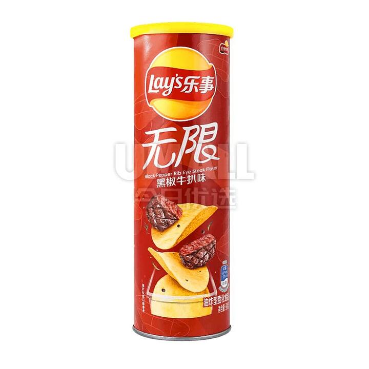 Lay's Infinity Black Pepper Steak Flavoured Potato Chips, 90g Tub