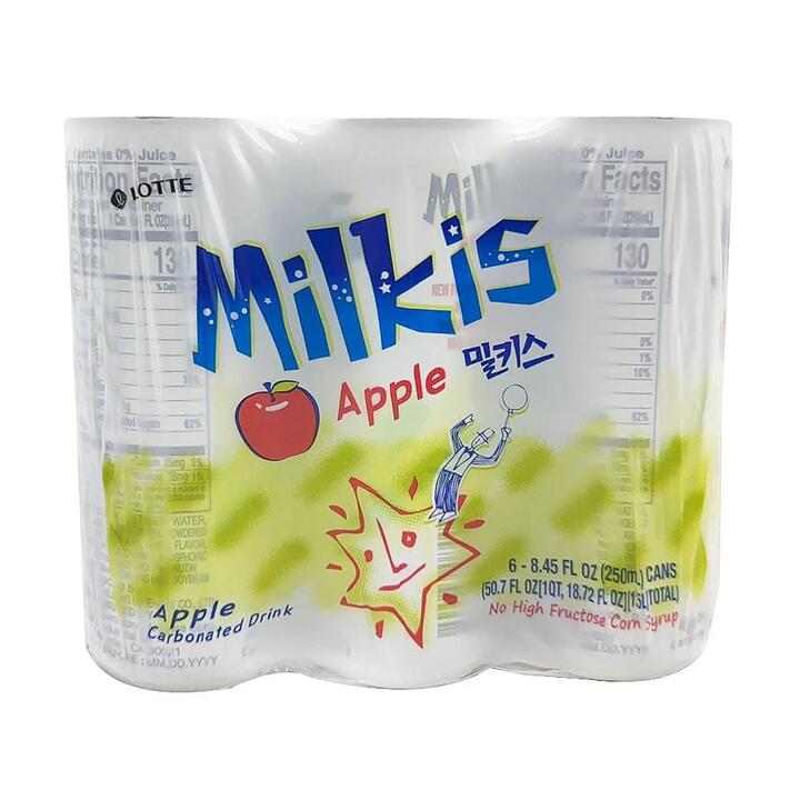 Lotte Milkis Apple Flavoured Milk Soda - Pack of 6, 250ml each