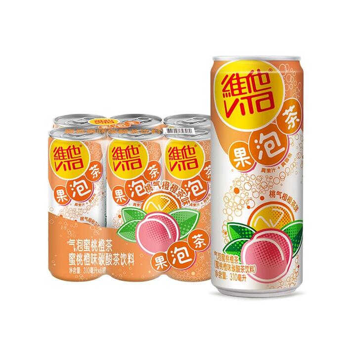 Vita Fruit Bubble Tea Carbonated Beverage - Honey Peach Orange Flavour 310ml*6 Bottles