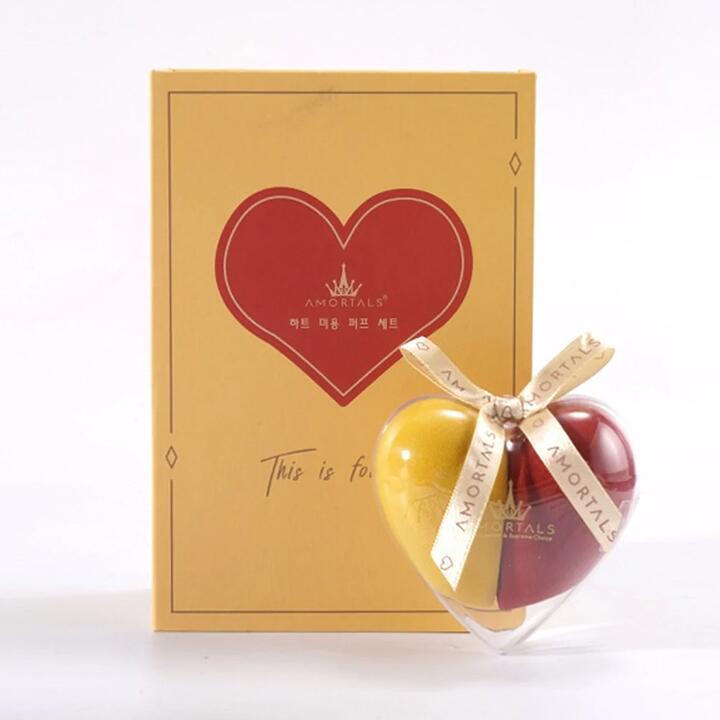 Amortals Heart Beauty Sponge Set - Red and Yellow, 2 Pieces & Stand