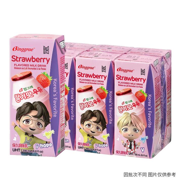 Binggrae Strawberry Flavored Milk Drink - 200ml x 6 Packs