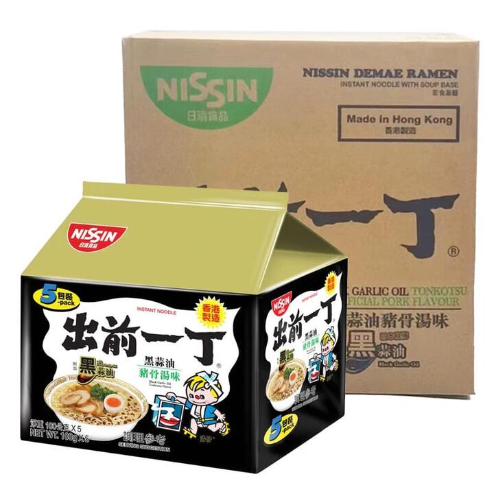 Nissin Demae Ramen Black Garlic Oil Tonkotsu Pork Flavour - 100g x 5 Packs x 6 Sets/Box