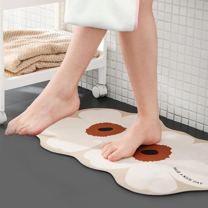 Fasola Absorbent Bath Mat - Spring Mud Design, 40x60cm, White