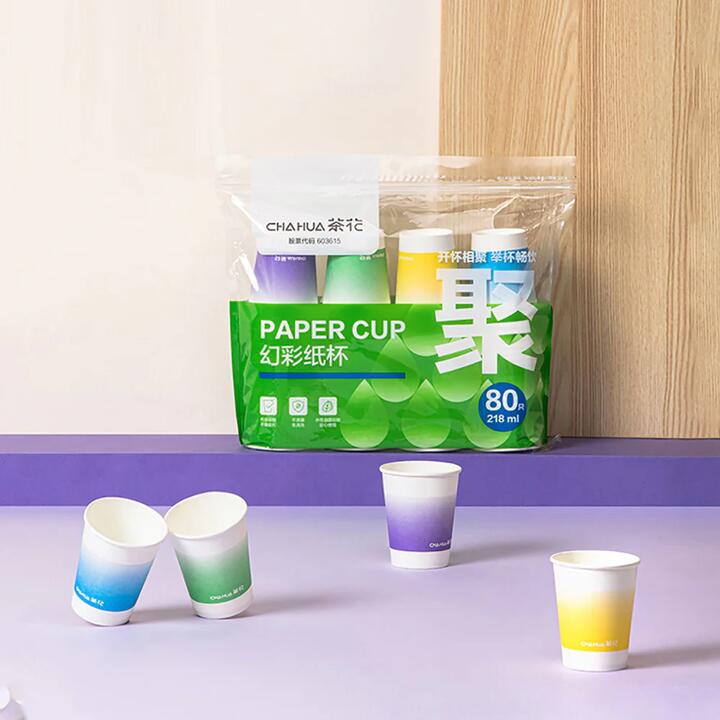 Chahua Colorful Paper Cups - 218ml, Pack of 80