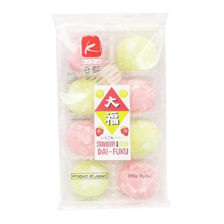 Kido Japanese Daifuku Mochi - Strawberry & Melon Flavor, 8 Pieces, 200g