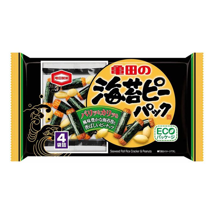 Kameda Seika Seaweed Rice Cracker Rolls & Peanuts - 4 Packs, 85g