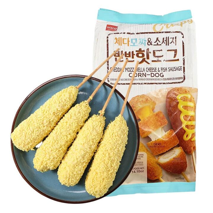Wang Frozen Cheddar & Mozzarella Cheese Fish Sausage Corn Dogs - 4 Pieces, 400g