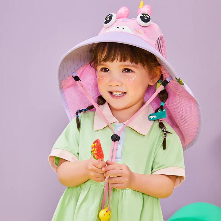 Lemonkid Children's Sun Hat - Castle Purple Unicorn (Small) with Extra Wide Brim & Neck Flap, Includes Whistle