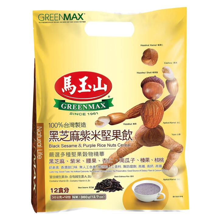 Greenmax Black Sesame & Purple Rice Nuts Cereal - 30g x 12 Packs