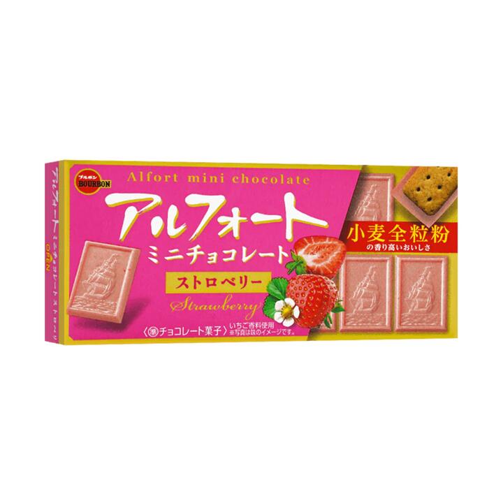 Bourbon Alfort Mini Chocolate Biscuits - Strawberry Flavor, 12 Pieces, 73g