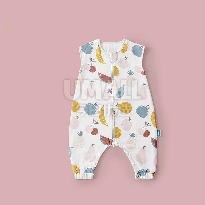 KUB Sleeveless Cotton Gauze Split-Leg Sleeping Bag - Fruit Pie, Double Layer, 110cm