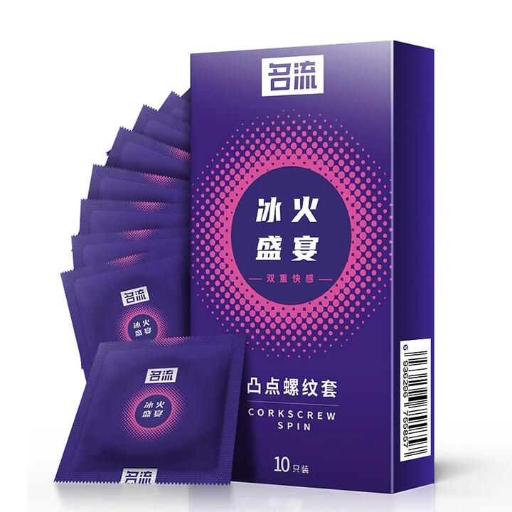 MingLiu Ice and Fire Pleasure Condoms with Dotted and Ribbed Texture - 10 Pieces
