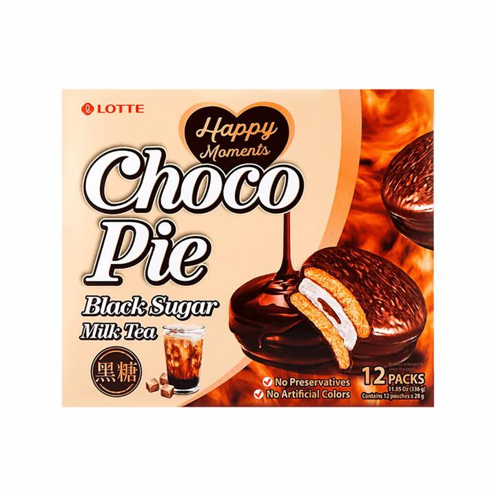 Lotte Choco Pie Black Sugar Milk Tea Flavor - 12 Packs, 336g