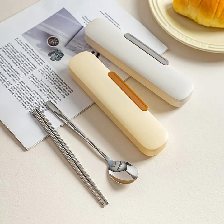 Modern SweetHome 304 Stainless Steel Portable Cutlery Set - Milk Yellow, 2 Pieces