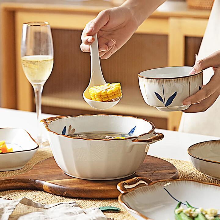 Modern SweetHome Lantingxu 10-Inch Double Handle Bamboo Soup Bowl