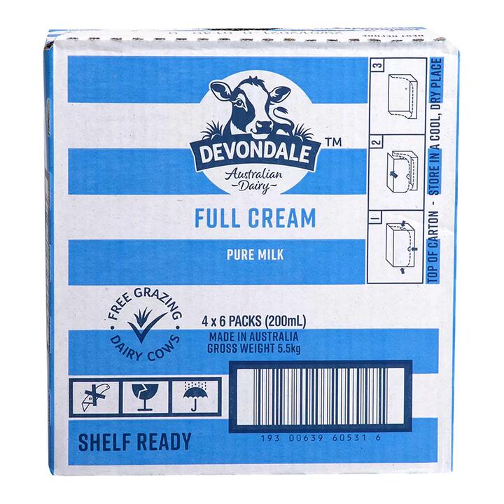 Devondale Full Cream UHT Milk - 24 x 200ml