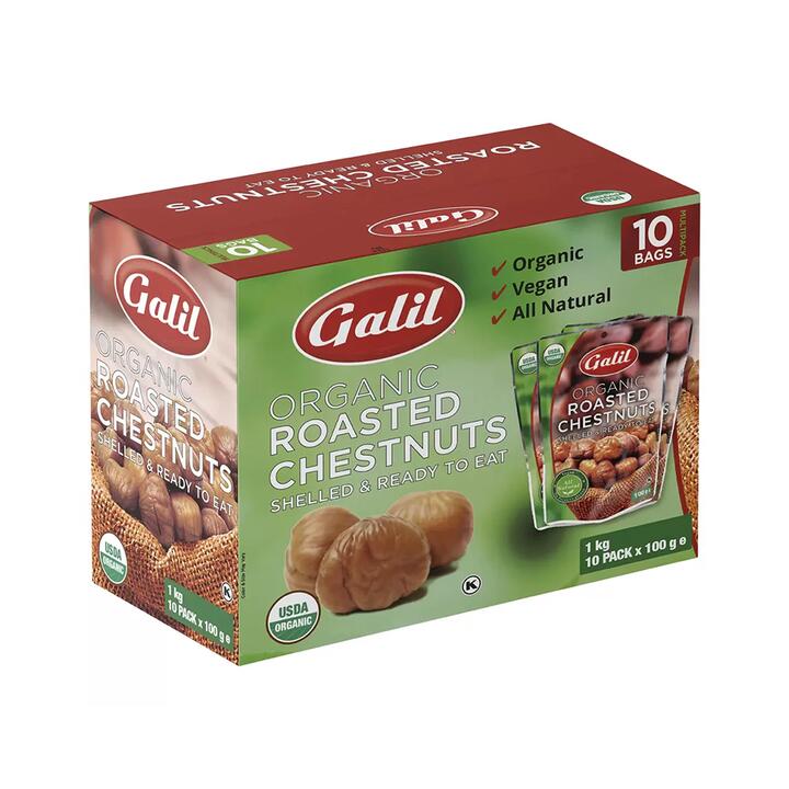 Galil Organic Roasted Chestnuts - 10 Packs of 100g (1kg)