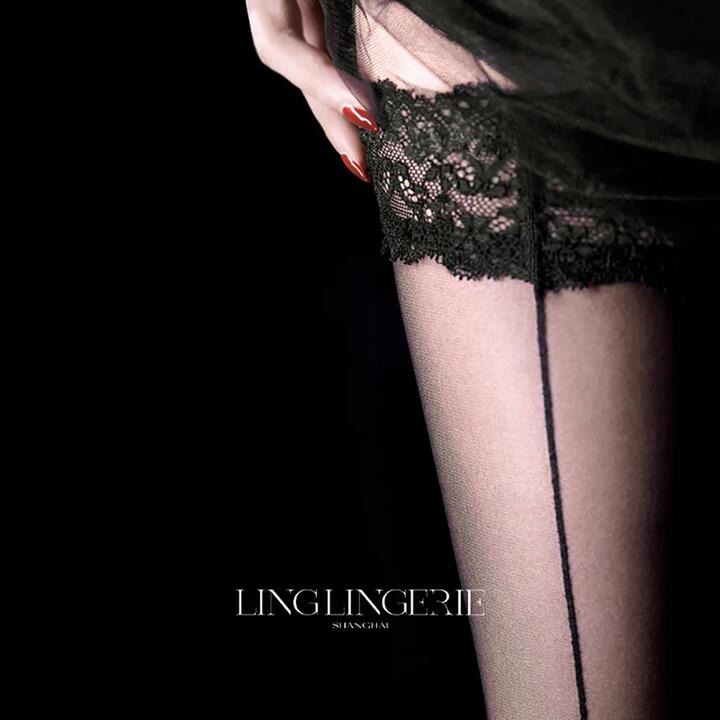 Ling Lingerie String Series Sand Color Stockings - One Size