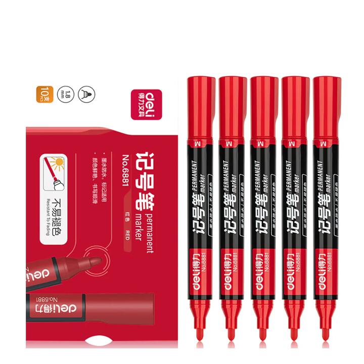 Deli Permanent Markers Red - 10 Pack