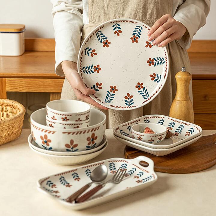 Modern SweetHome Retro Floral Striped Deep Round Plate - 8 Inches