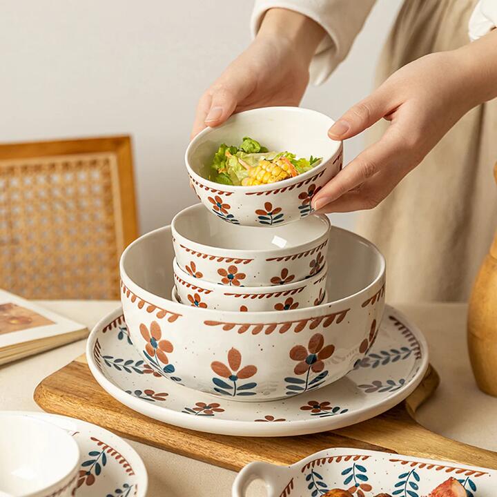 Modern SweetHome Retro Floral Tableware 4.5-inch Textured Bowl