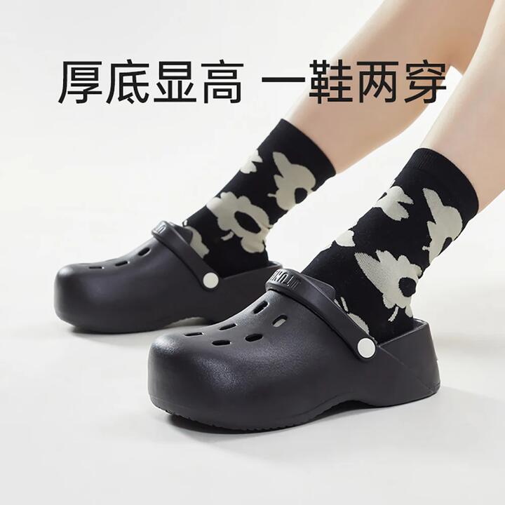 UTUNE Thick-Soled Two-Way Mules - Obsidian Black, Size 37-38