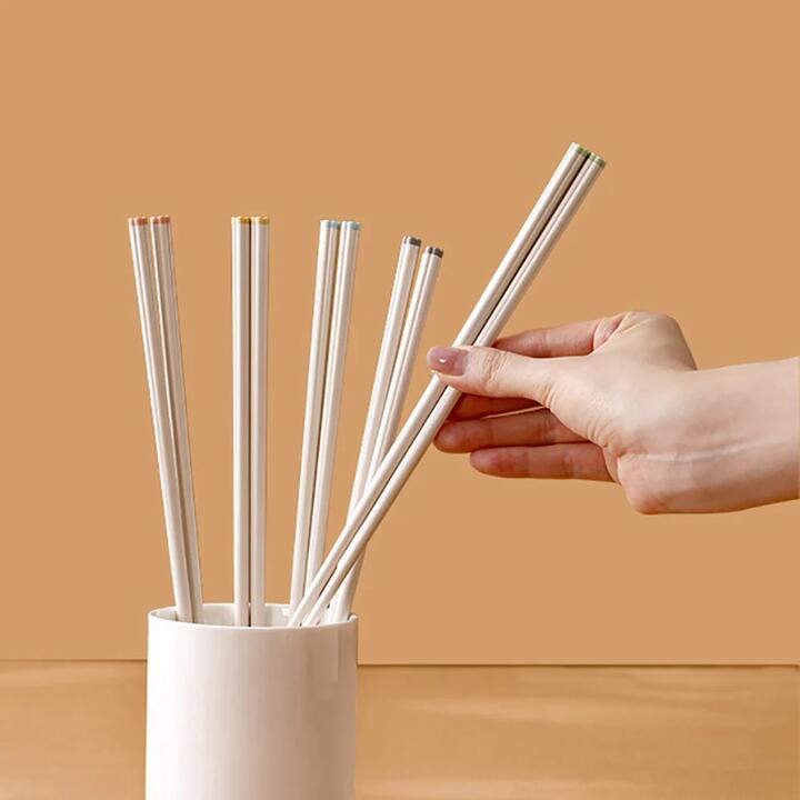 FaSoLa Plum Blossom Alloy Chopsticks - White, Set of 5 Pairs