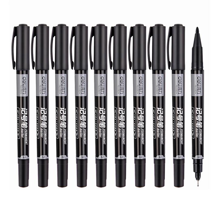 Deli Oil-Based Dual Tip Markers 0.5mm & 1.2mm Black - Box of 12