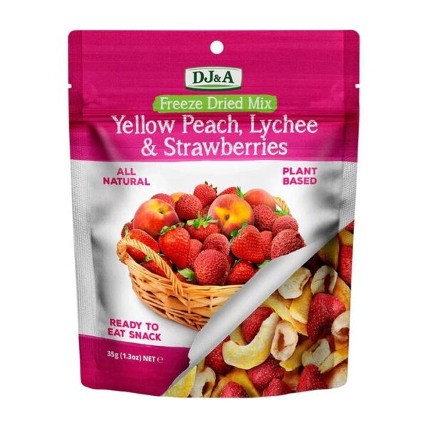 DJ&A Freeze Dried Mix Yellow Peach, Lychee & Strawberries - 35g