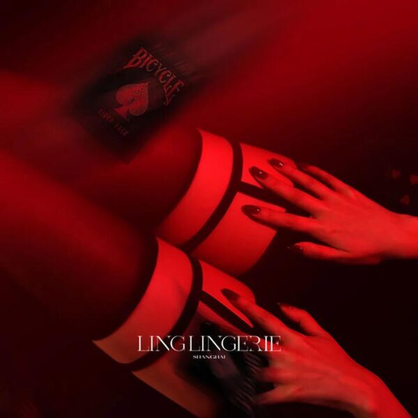 Ling Lingerie Kizuna Series Red and Black Contrast Stockings with Leg Bands