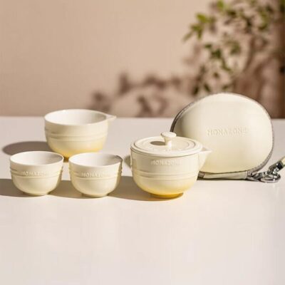 Modern SweetHome Ceramic Kung Fu Tea Set - Elegant White with Tea Towel