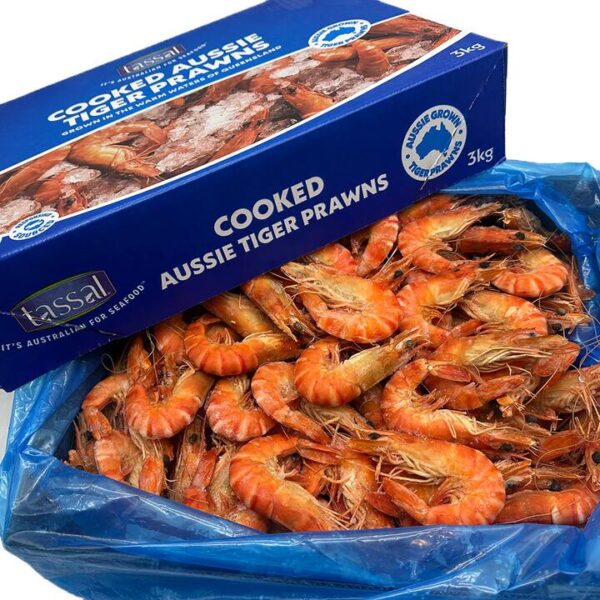 Tassal Frozen Cooked Aussie Tiger Prawns Medium Size 21/30 - 3kg