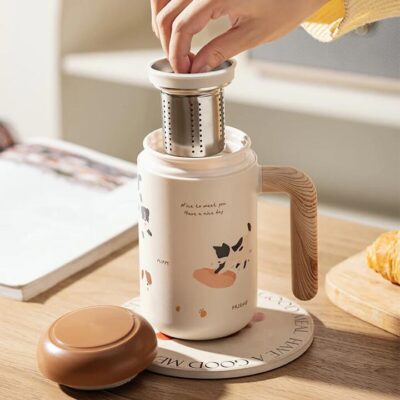 Modern Housewife Happy Puppy Tea Separation 316 Stainless Steel Insulated Mug - Beige, 460ml