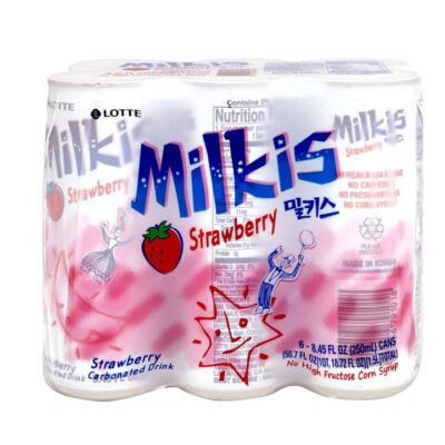 Lotte Milkis Strawberry Flavoured Milk Soda - Pack of 6, 250ml each