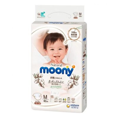 Moony Natural Organic Cotton Diapers, Size M for 6-11kg, Pack of 46