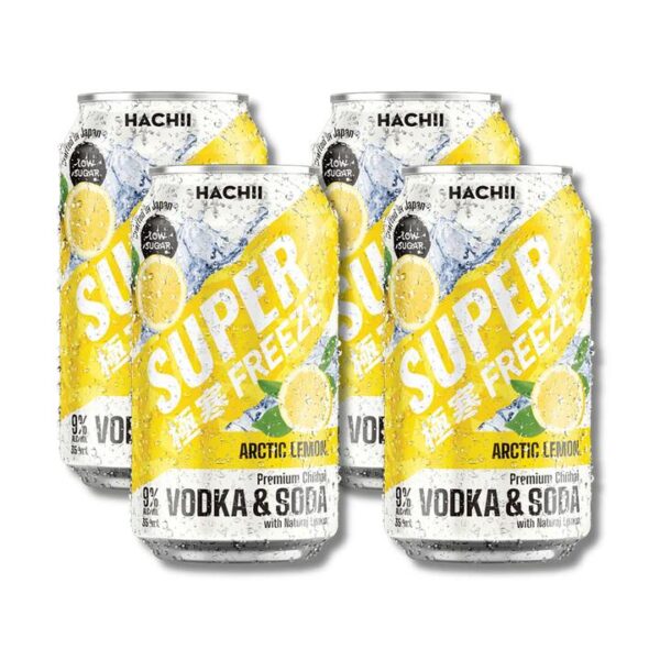HACHII Super Freeze Low-Sugar Lemon Vodka Soda - 9% ABV, 350ml (Pack of 4)