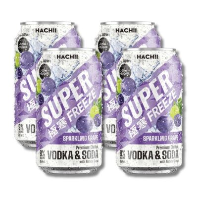 HACHII Super Freeze Low-Sugar Sparkling Grape Vodka & Soda - 9% Alcohol, 350ml (Pack of 4)