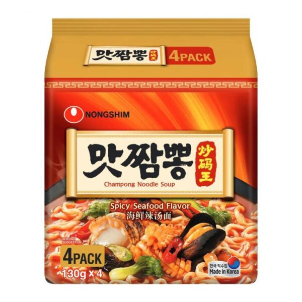 Nongshim Champong Spicy Seafood Noodle Soup - 130g x 4 Packs