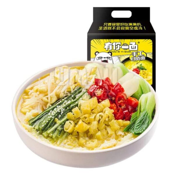 You Ni Yi Mian Handcrafted Sun-Dried Noodles - Spicy & Sour Golden Soup Flavor, 135g x 4 Packs