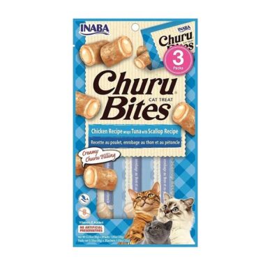 Inaba Churu Bites Cat Treat - Chicken Recipe Wraps Tuna with Scallop Recipe - 3 Pieces, 30g