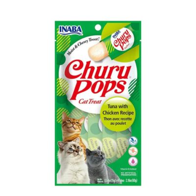 Inaba Churu Pops Cat Treat - Tuna with Chicken Recipe, 4 Tubes, 60g