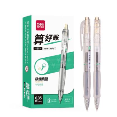 Deli Fast-Dry Financial Gel Pen - 0.35mm Needle Tip, Black, 12-Pack