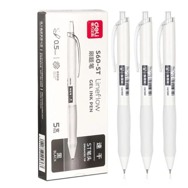 Deli Quick-Drying Smooth Gel Ink Pen - 0.5mm, Black, 5 Pieces/Box