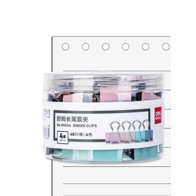 Deli Fashion Long Tail Binder Clips - 4 Colors, 48 Pieces