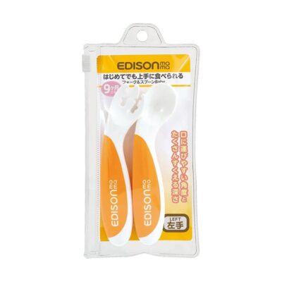 EDISONmama Beginner's Cutlery Set with Case - Orange (Left Handed)