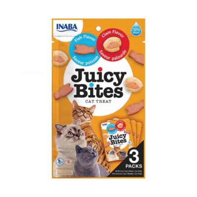 Inaba Juicy Bites Cat Treat - Fish and Clam Flavor, 3 Packs, 34g