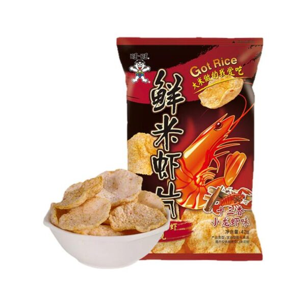 Want Want Fresh Rice Shrimp Chips - Thirteen Spices Crayfish Flavor, 42g