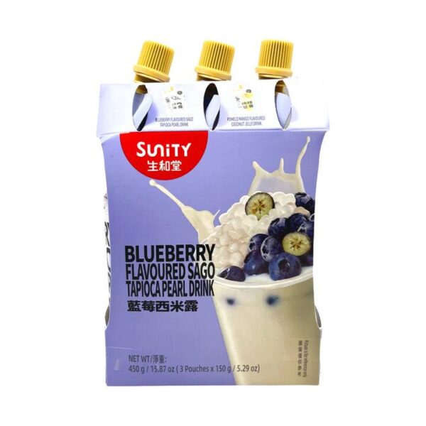 Sunity Blueberry Flavoured Sago Tapioca Pearl Drink - 450g (3 x 150g Pouches)